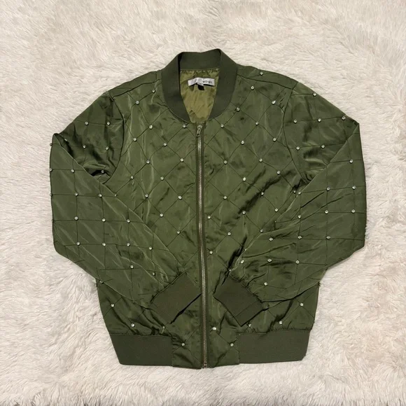 Wdny Women’s Embellished Zip-front Jacket in Olive Size M - Picture 1 of 5